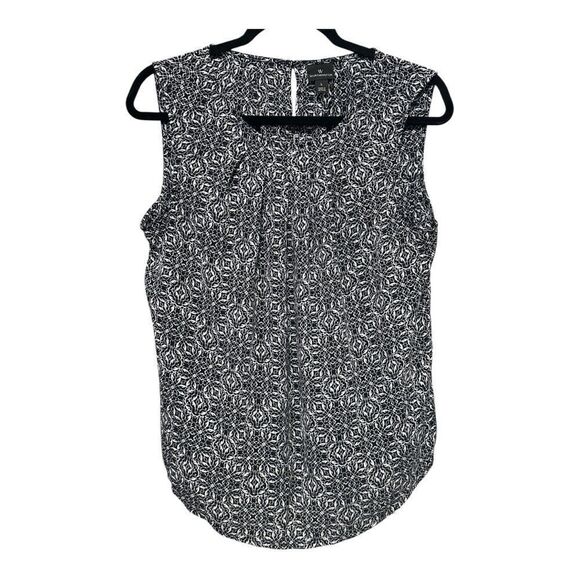 Worthingtom sleeveless blouse random symmetric print black and white - Picture 1 of 12